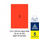 MAYSPIES 02 44 18 005 PREMIUM COLOR LASER LABEL / 5 SHEETS/PKT NEON RED 210 X 297 MM
